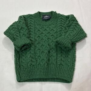 Aran Wool Green Sweater Toddler Baby Chunky Cable Knit Made in Ireland 12-18M